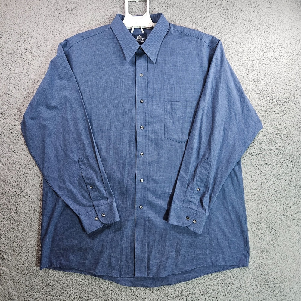 Stafford‎ Dress Shirt Men 17.5 34/35 Button Long Sleeve Textured Blue Broadcloth